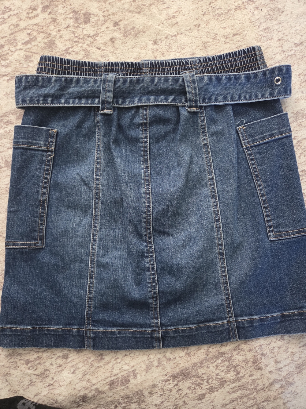 Tinseltown Dark Blue Denim Button-Front Mini Skirt with Ring Belt - Picture 5 of 9